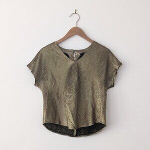 Vintage Y2K Sparkly Gold and Black Cap Sleeve T- Shirt Small